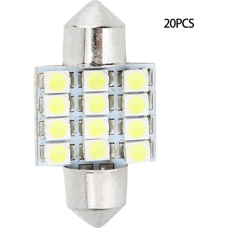 Lot 20 ampoules LED 12SMD 1210 31mm super lumineuses pour plafonnier auto, veilleuse intérieure (1/5)