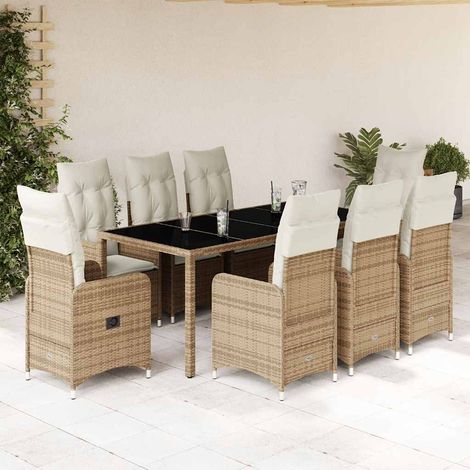Ensemble de bistro de jardin 9 pcs-Salon de jardin bistro coussins beige poly rotin 851120 (1/5)