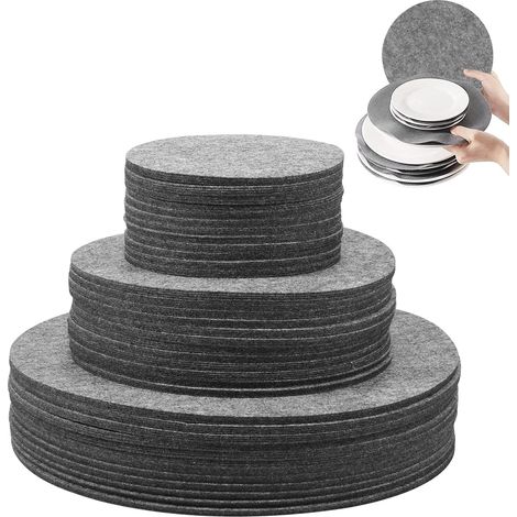 144 pièces de séparateurs de plats en feutre 3 tailles 12,7 cm 19,1 cm 26,7 cm Protège-poêles en feutre lavable Protège-casseroles Protection empilable pour assiettes Vaisselle en verre Couverts en (1/5)