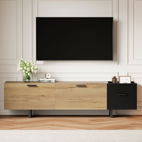 Mueble TV 180x38x49 cm negro con LED y 4 cajones de madera (1/5)