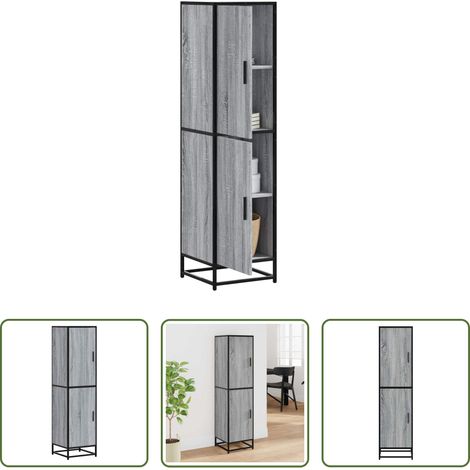 vidaXL Meuble bois métal - Buffet haut sonoma gris 35,5x35x139 cm bois d'ingénierie métal (1/5)