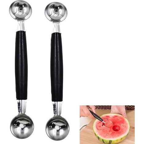 Set di 2 palette per frutta e gelato, paletta per frutta e gelato a doppia faccia in acciaio inox, cucchiaio sferico per dare forma a una macedonia, (1/5)
