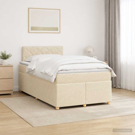 vidaXL Lit boxspring avec matelas Crème 120 x 190 cm Tissu (1/5)