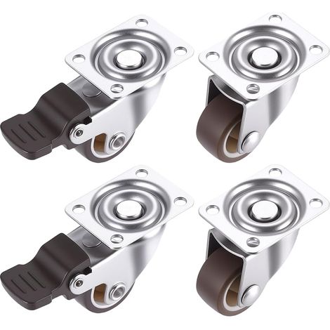4 Pcs Petite Roulettes pour Meubles Lourds, 25 mm Mini Roulettes Pivotantes pour Meubles Tables, Roulette Meuble, Roulette Charge Lourde en Caoutchouc à 360 Degrés avec Frein, avec Vis (1/5)