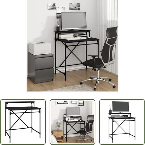 vidaXL Bois d'ingénierie - Bureau noir 80x50x90 cm bois d'ingénierie et fer (1/5)
