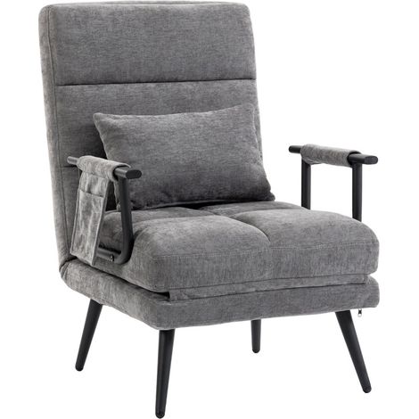 Poltrona convertibile 186x60 cm 3-in-1 con schienale regolabile a 5 posizioni, struttura in metallo grigio (1/5)