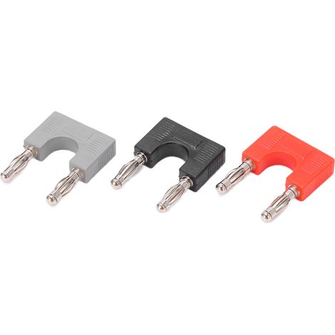 1 Set U38 4mm Bananenstecker, kupfervernickelt, zweireihig, rot, schwarz, grau, Bananensteckerpaar (1/5)