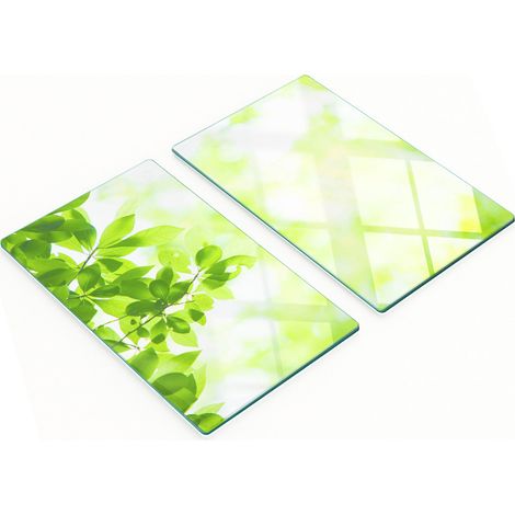 Tablas de cocina de vidrio templado con gr谩ficos, 2 piezas, hojas, 2x30x52 cm