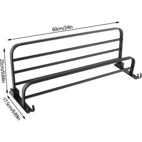 Porte-serviettes mural pliable à 90°, sans perçage, à 2 niveaux avec étagère, noir mat, 60 cm (1/2)