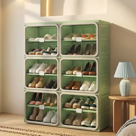 Meuble à chaussures pliable Vert avce 4 portes, armoire de rangement, PET transparent, gain de place, sans outil entrée moderne - 85x104x34 cm