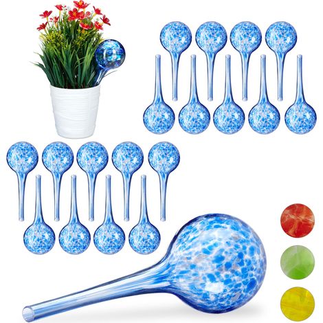 20 x Bewässerungskugel im Set, dosierte Bewässerung Pflanzen u. Blumen, Gießhilfe Büro, Urlaub, Ø 6 cm, Glas, blau