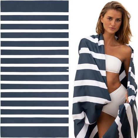 Toalla 180 x 90 cm, Toalla ligera secado rápido, Rayas azules blancas, Duradera ligera, Toalla secado rápido, rápido, suave absorbente, Azul (1/5)