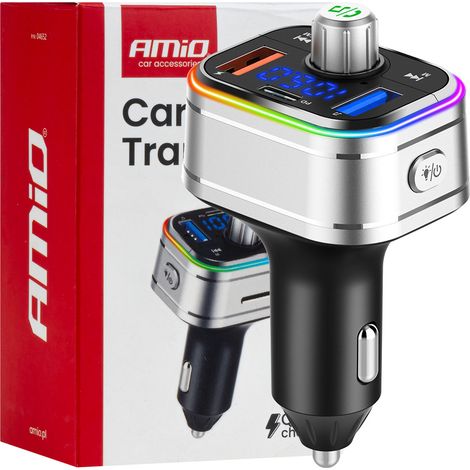 Trasmettitore FM per auto 2×USB-A 1×USB-C microSD 12V 24V amio-04652 (1/5)