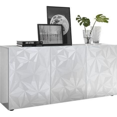 Les Tendances – Buffet contemporain blanc laqué brillant 3 portes – L 181 x P 42 x H 84 cm – Finition anti-rayure et anti-jaunissement – Fabrication italienne (1/10)