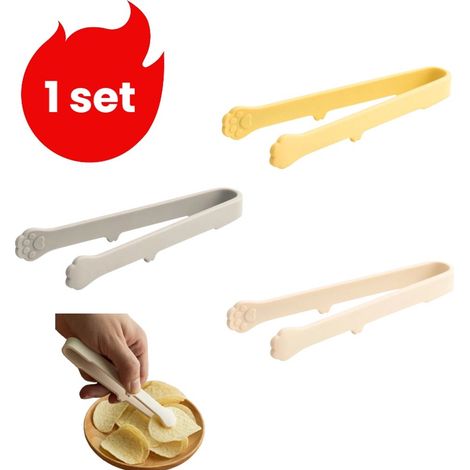 Pinces alimentaires silicone pattes de chat, résistantes à la chaleur. Idéales pour glace, salade et snacks. Couleurs : gris, blanc cassé, jaune (1/5)