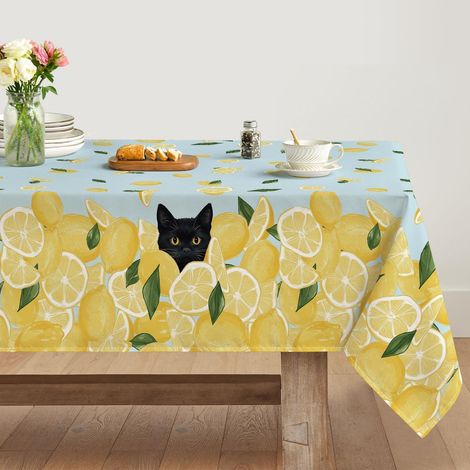 Nappe 140x160 cm motif chat citron, antitache, polyester
