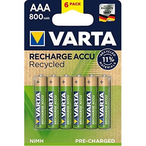 6 piles rechargeables AAA 800mAh Varta Recycled (56813101436)