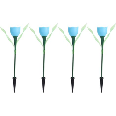 Lampe Solaire Tulipe - Led Bleue Étanche Ip65 - Décoration Jardin Balcon Pelouse - Lot De 4 (1/5)