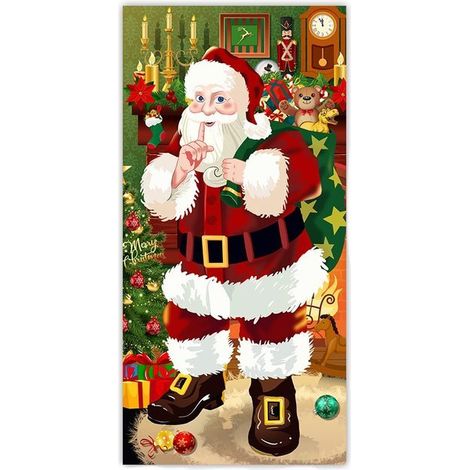 Copertura per porta con Babbo Natale, decorazione natalizia per porta, striscione di Babbo Natale da appendere per le decorazioni natalizie, porta d'ingresso di casa (vintage) (1/5)