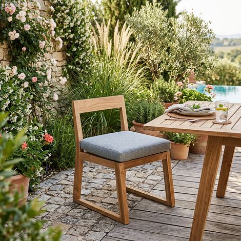 Naturel Sedia da tavolo per esterni in teak massiccio naturale, 50x59,5x79 cm, con cuscino impermeabile grigio perla (NATOFCH50B)