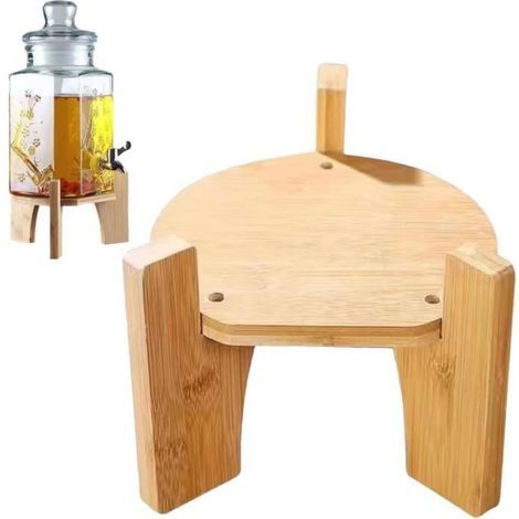 Support Distributeur De Boissons - Bois Naturel - Base Ronde Stable - Pour Récipients Standard - 1 Pièce (1/3)