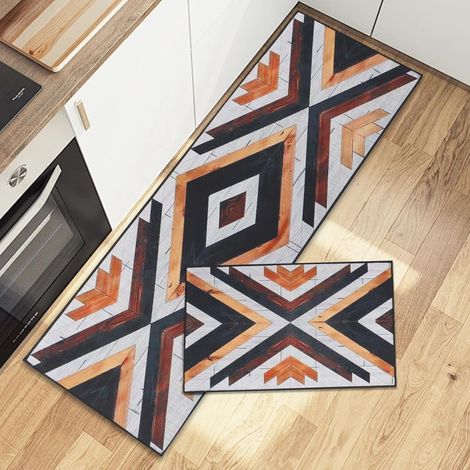 Tapis de Cuisine bohèmes aztèques, Lot de 2, 50x80+50x150CM, Tapis de Sol Anti-Fatigue Tapis antidérapants Occidentaux pour Cuisine, buanderie, évier, Bureau (1/5)