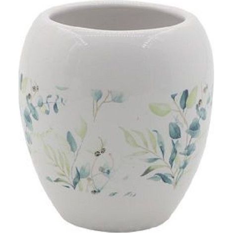 Cleafe - Bicchiere Portaspazzolino Spazzolini Decorato Fiori Foglie Accessori Bagno 87050 - (1/2)