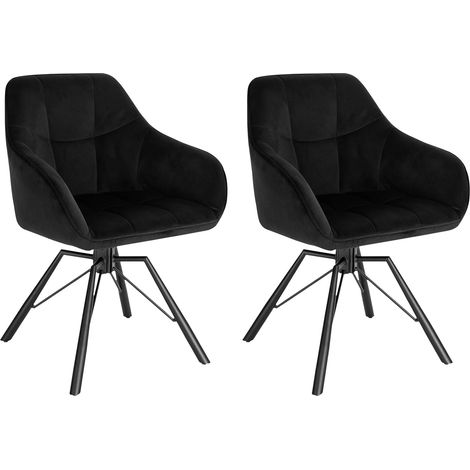 WOLTU Set di 2 Sedie per Sala da Pranzo Girevoli a 360°. Sedie da Cucina Imbottite con Gambe in Metallo. Poltroncine in Velluto per Camera da Letto. Soggiorno. Nero