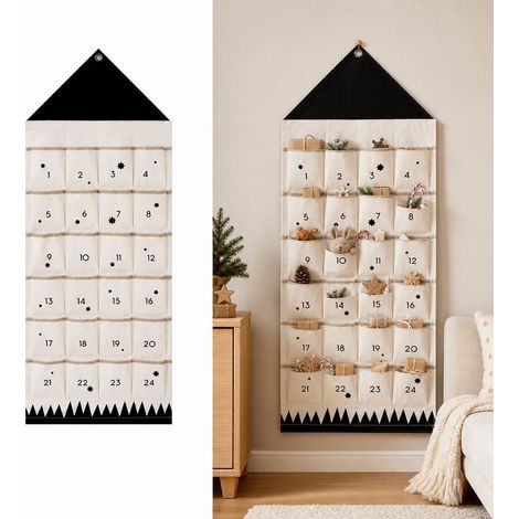 24 Compartiments Sac Rangement Mural 50 x 121 cm Toile Noir Blanc Chaussures (1/5)