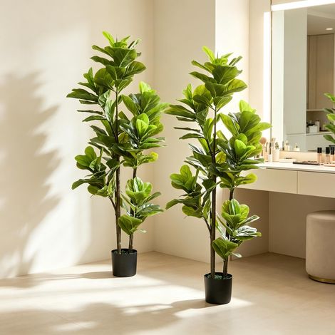 Lot de 2 figuiers lyre artificiels, 150 cm, plante d'intérieur artificielle en pot ciment, plante d'intérieur artificielle (1/5)