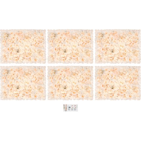 Lot de 6 panneaux muraux de fleurs artificielles, mur de fleurs en tissu soie, décoration murale floraux pour mariage, fête, boutique et baptême - 60x40 cm (1/5)