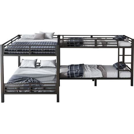 CHICFURN Litera metálica negra 90x200 y 140x200 cm, escalera de 3 peldaños, sin colchón (1/5)
