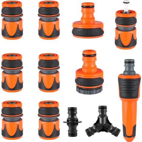 Lot de 12 Raccords de Tuyau d'Arrosage, Connecteur de Tuyau 3/4" et 1/2"(13 mm), Raccord Rapide 1/2", Double Connecteur, Distributeur en Y, Buse d'Irrigation, G1 Raccord pour Robinet de Maison (1/5)