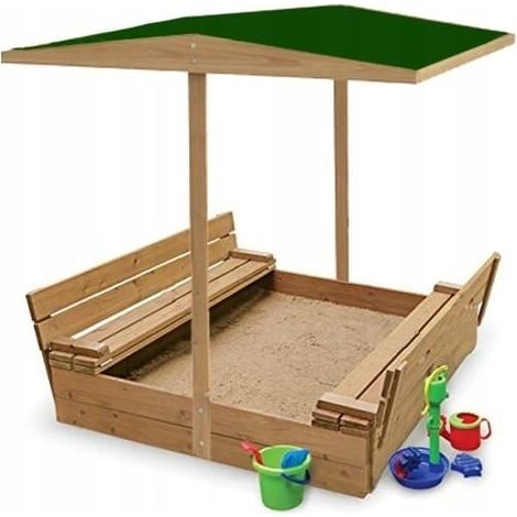 Arenero con tapa, asiento y techo - 120x120 cm (1/2)