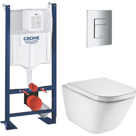 Pack WC bâti-support autoportant Rapid SL + WC suspendu Roca avec abattant SoftClose + plaque chrome (GRRROGAWR03-U)