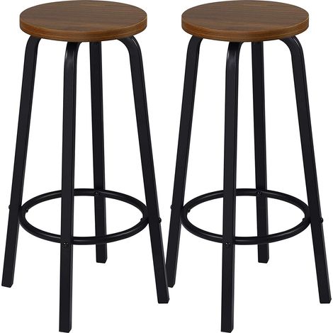 Lot de 2 Tabourets de Bar Bistrot WOLTU - Siège en MDF - Structure en métal - Tabouret de cuisine - 30 x 30 x 72 cm - Hêtre Foncé (1/4)