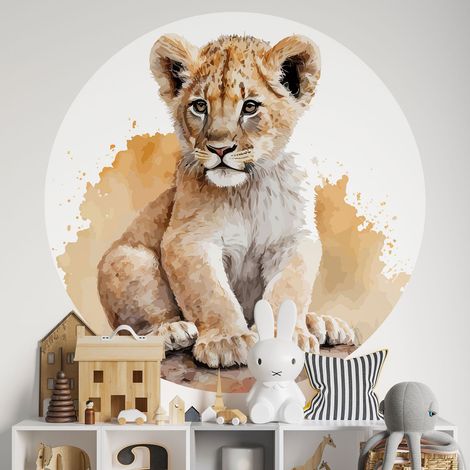 Sticker mural rond / cercle Enfants - Lionceau - Diamètre 30 cm - Adhésif MAT (1/2)