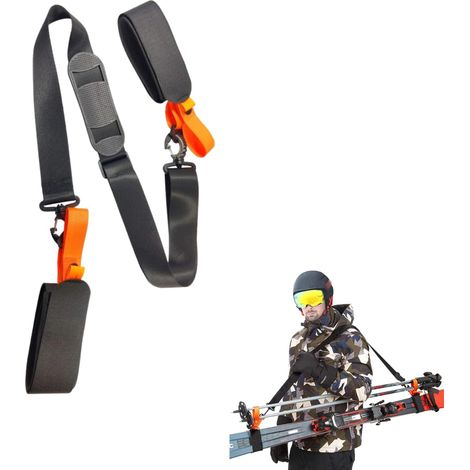 Porte-Skis et bâtons - Sangles à Ski avec bandoulière rembourrée, Transport sur épaule sans Effort de Votre équipement de Ski (1 pc)