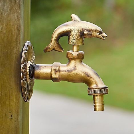 Robinettier de jardin extérieur design animal en laiton vintage – Robinet antique pour balcon – Modèle dauphin