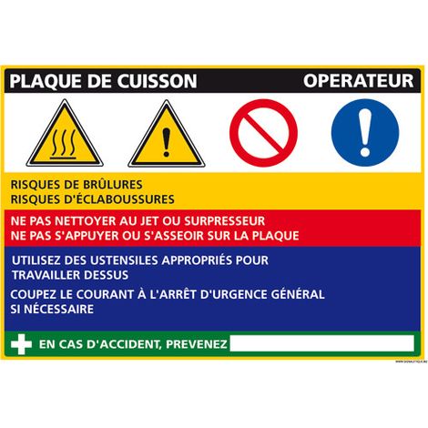 Panneau Fiche de Poste Plaque de Cuisson (C1089) - Aluminium 2 mm - 210 x 300 mm