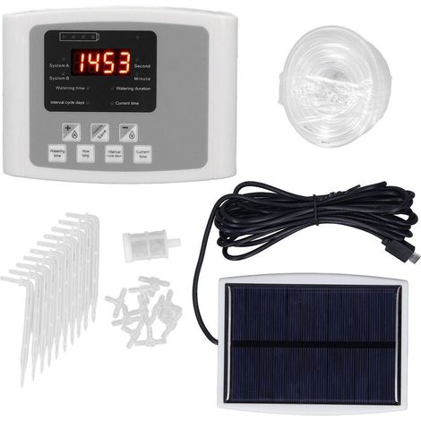 Automatisches, solarbetriebenes Bewässerungssystem mit Zeitschaltuhr, USB-Pumpe und Lithium-Akku, Komplettset mit 10 m Schlauch für Pflanzen (1/5)