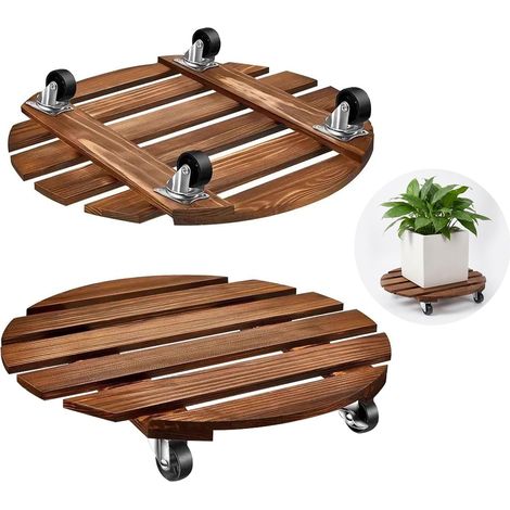 Lot de 2 Porte Plantes à roulettes 30,5 cm, Support Rond en Bois pour Pots Lourds, Roues Pivotantes Verrouillables, Capacité 120 kg, Chariot Mobile Intérieur Extérieur (1/5)