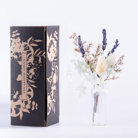 Petit Cadeau de Fleurs avec Vase et Emballage Cadeau – Bouquet de Fleurs séchées en Mini comme Petit Cadeau de Remerciement (B1 Bleu-Blanc) (1/5)