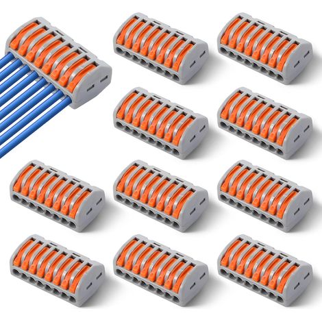 10 Pieces Lever-Type Electrical Cable Connectors, 8 Port Compact Connection Terminals, Electrical Terminal Block for Building and Home Wiring, PCT-218 (1/5)