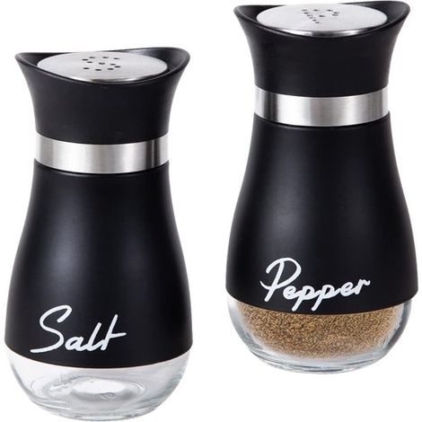 Juego de salero y pimentero negro de 2 piezas - Recargable con tapa de acero inoxidable para cocina, restaurante, picnic (1/5)