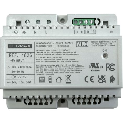 Alimentador din-6 24vdc 1.5a autoextinguible para audio y vídeo Fermax