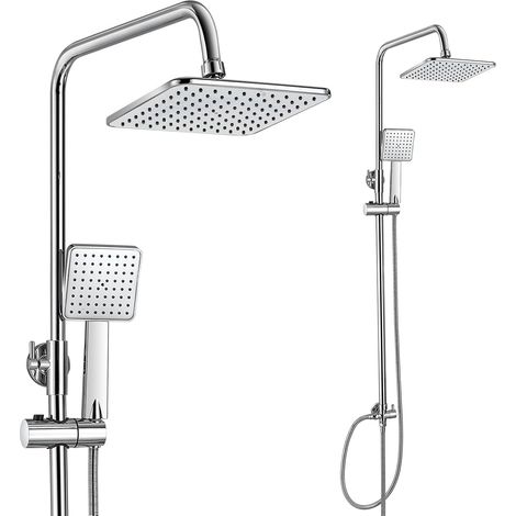 Set Doccia Soffione Pioggia Doccetta Cromato 8x4 Pollici Argento (1/5)