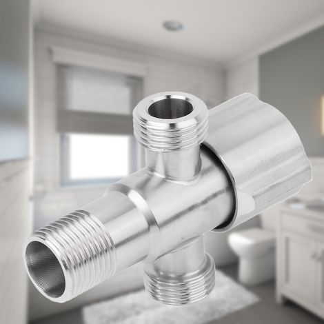 Robinet d'angle à double verrouillage en acier inoxydable 304 (une entrée, deux sorties), pistolet de pulvérisation pour lave-linge, petit chauffe-eau de cuisine, double sortie dédiée G1/2". (1/5)