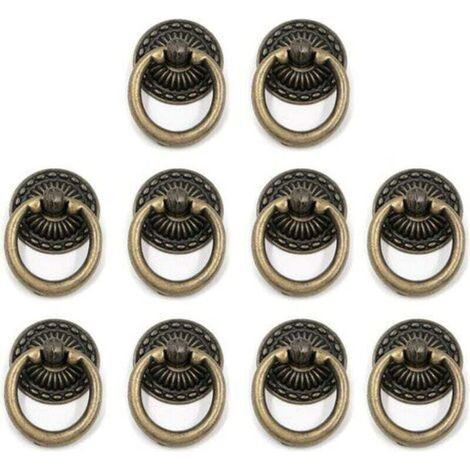 10 Stück Vintage-Ring-Schubladenknöpfe und Türgriffe für Möbel aus Zinklegierung mit Bronzeschrauben (1/4)