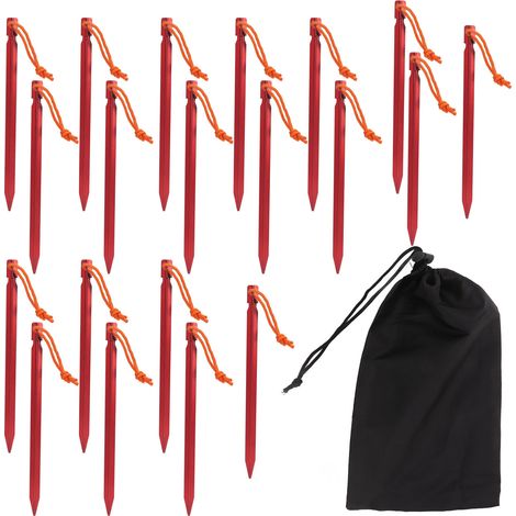 20 robuste, V-förmige Heringe mit Abspannleinen für Camping und Gartenmöbel, 23 cm, rot (1/5)